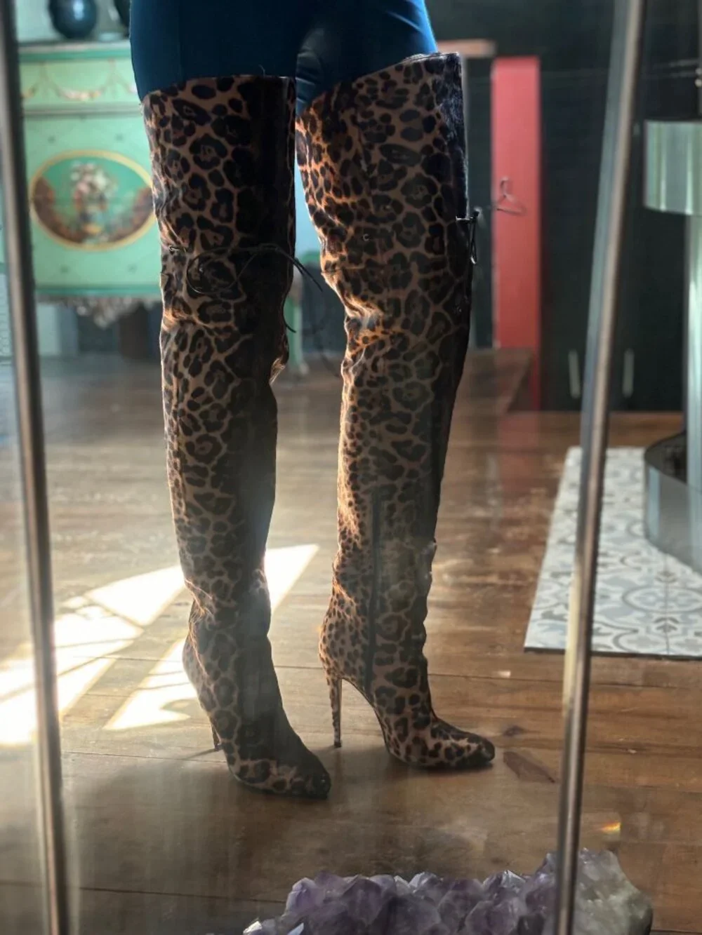 Brian Atwood Thigh-High Leopard Boots Size 8 - Picture 4 of 5